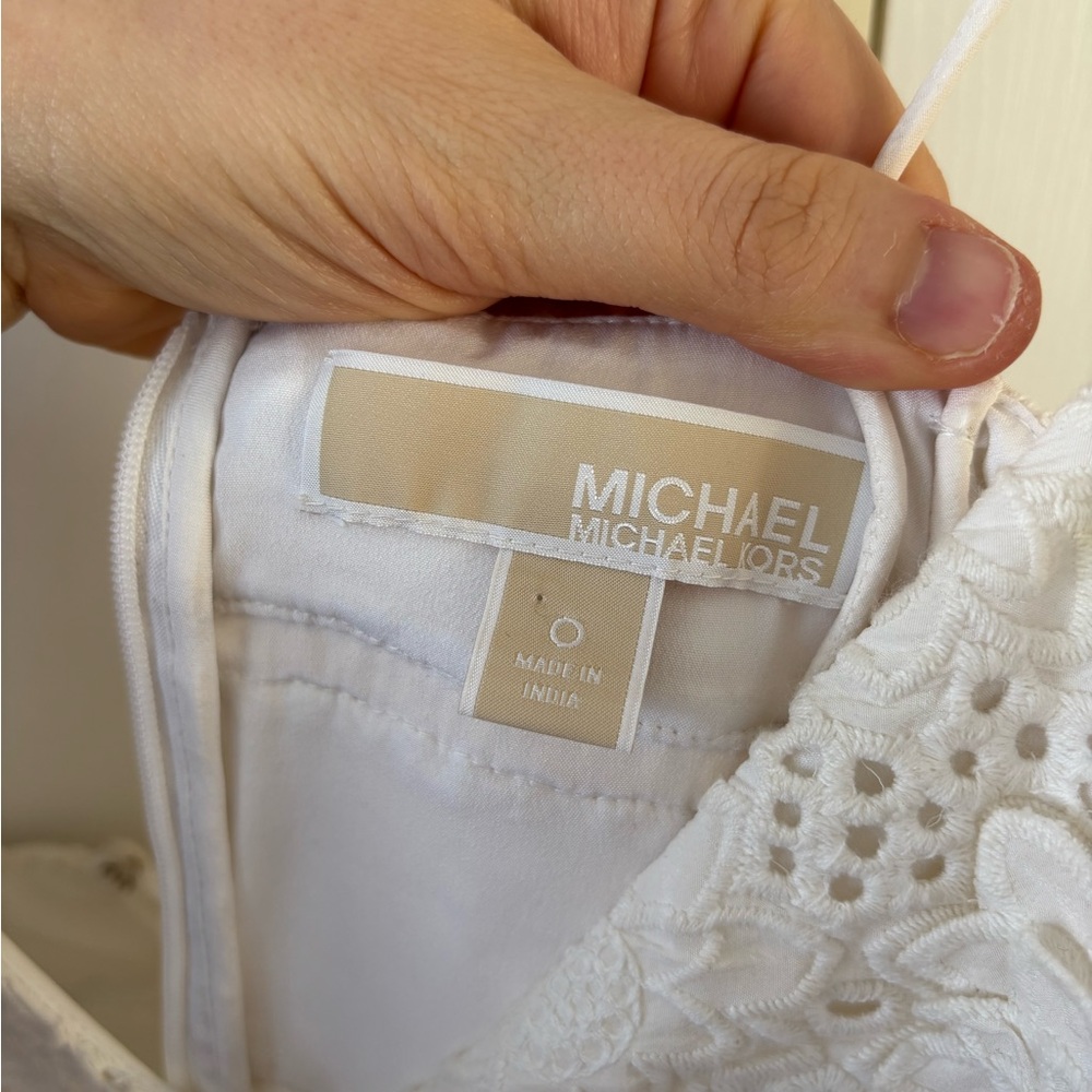 Michael Kors White Eyelet Mini Dress Bridal Cottagecore Romantic Wedding Guest 0 - Picture 9 of 15
